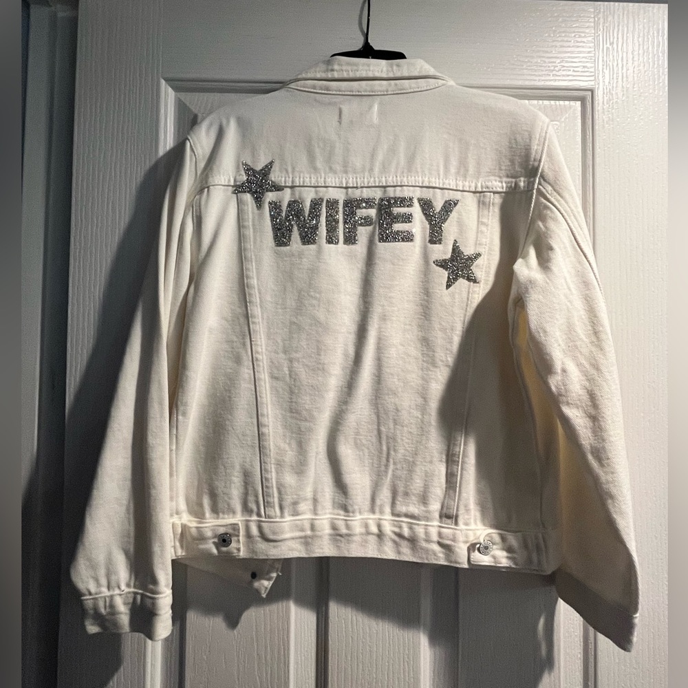 White bridal wifey Jean jacket